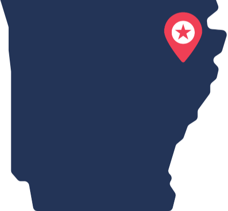 Arkansas state outline with location marker